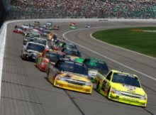 Ron Hornaday Jr. leads the field to the green flag in Sunday’s O’Reilly Auto Parts 250 at Kansas Speedway. Credit: Jonathan Ferrey/Getty Images for NASCAR